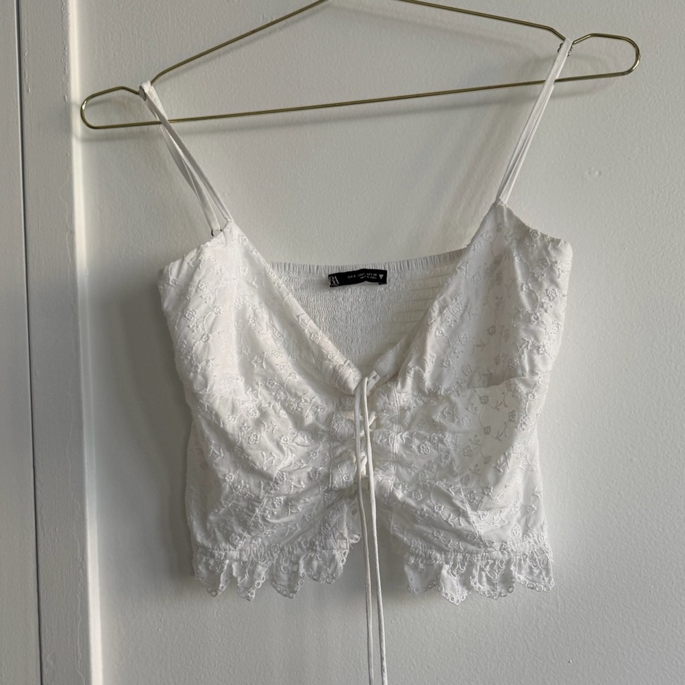 Zara Cotton Embroidered Lace up Cami Bralette XS